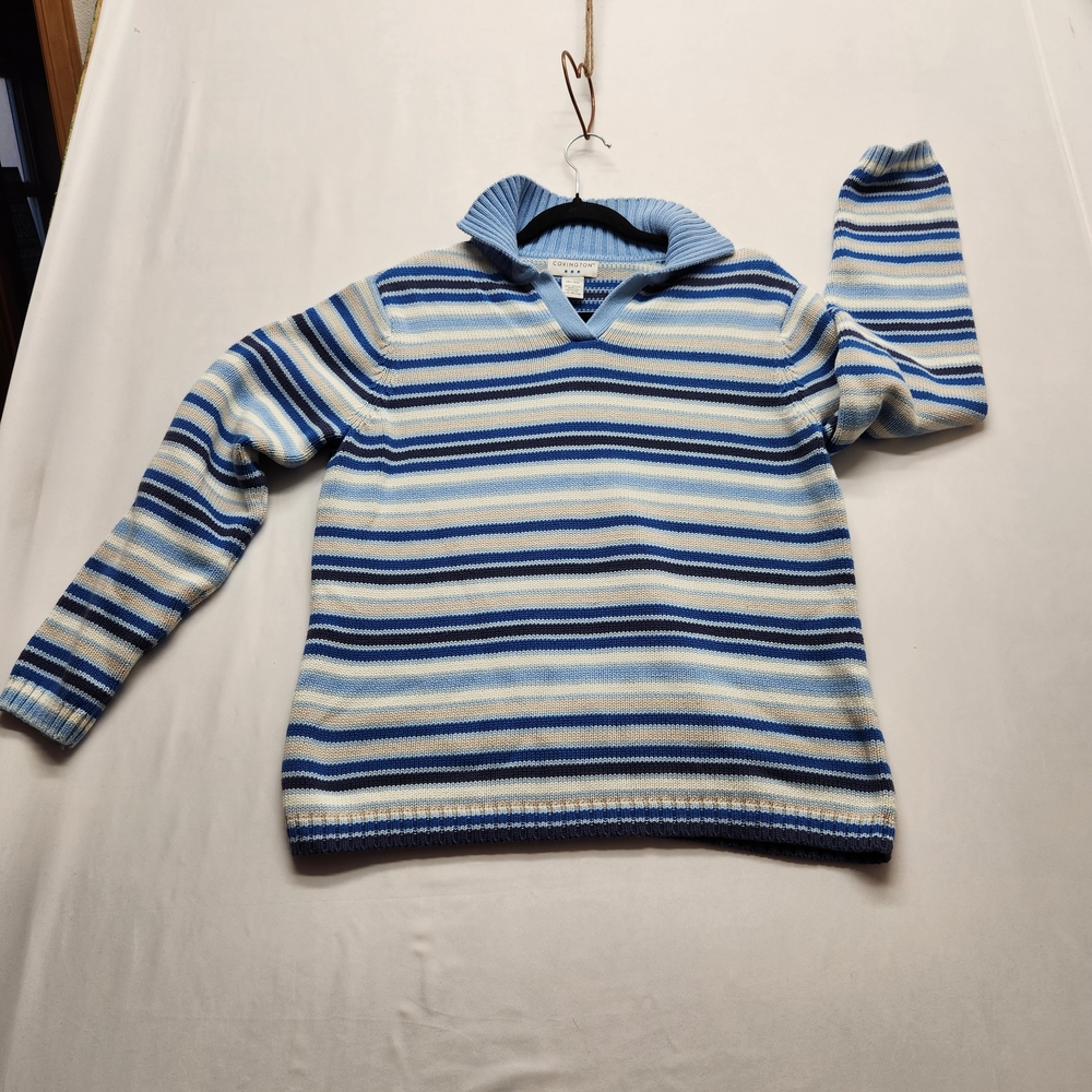 ⭐️Covington Vintage 90s Cowl Neck Striped Knit Sweater – Size 16/18 Preppy